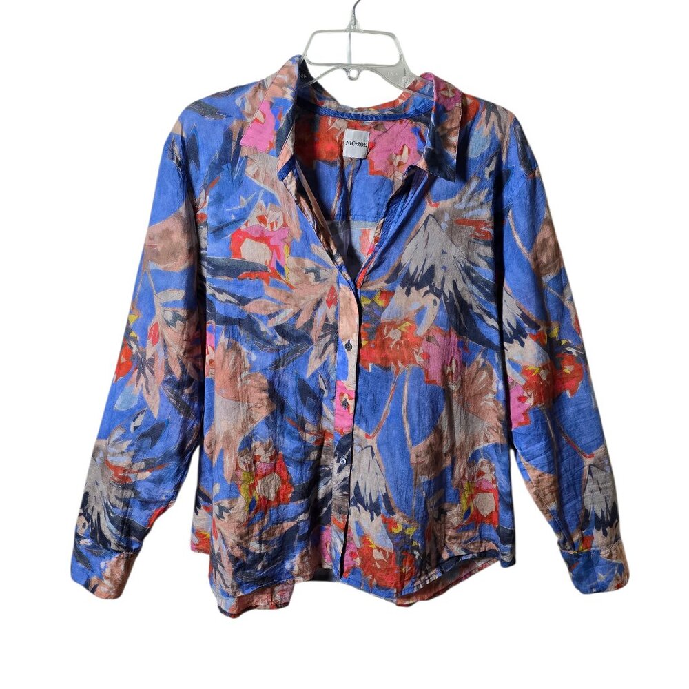 Blue Floral Button-Up Blouse